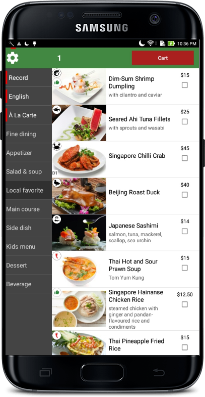menu app on smartphone